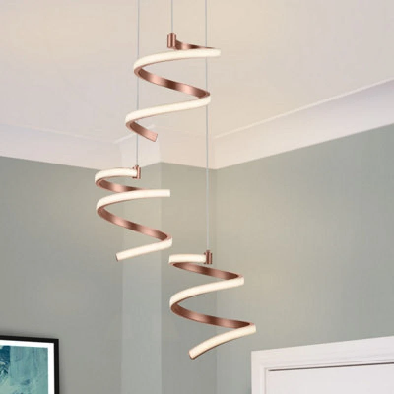 Image of Cosylyte Nyah 3 Light Integr. LED Modern Spiral Cluster Pendant Light - Copper