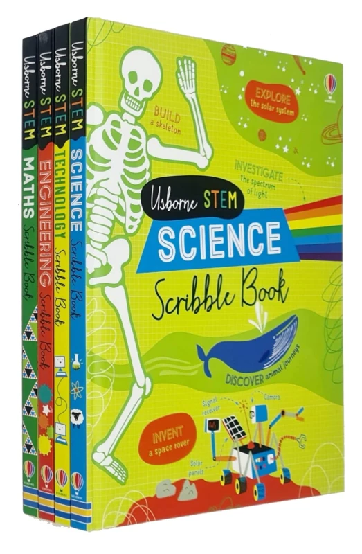 Image of Usborne Stem Series 4 Book Collection Science Engineering Technology Maths Scribble Books Usborne Books