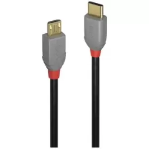 Image of LINDY USB cable USB 2.0 USB-C plug, USB Micro-B plug 1m Black, Grey 36891