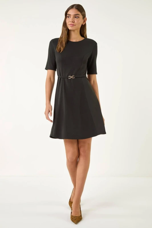 Image of Roman Womens Belted Fit & Flare Dress in Black Size: 20 Black Female 20