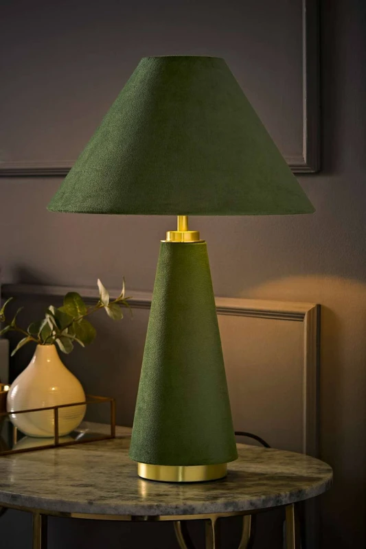 Image of ValueLights Martha Conical Lamp Shade Velvet Boucle Fabric Table Lamp with Bulb in Light Green Light Green Unisex