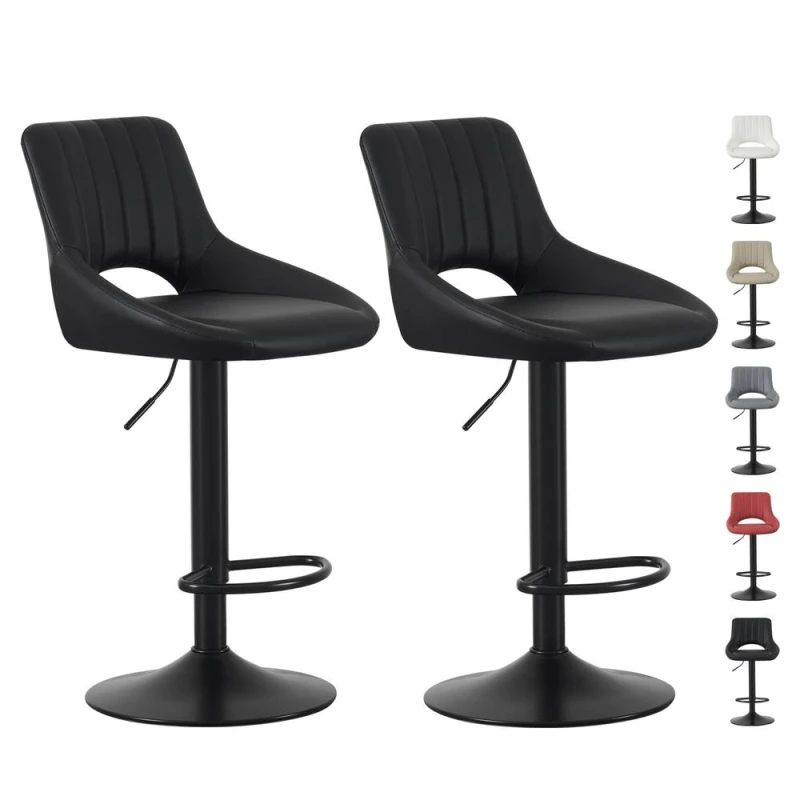 Image of MCC Direct Set of 2 Height Adjustable Kitchen Bar Stool Breakfast Chairs with Footrest - Stacey in Black Unisex