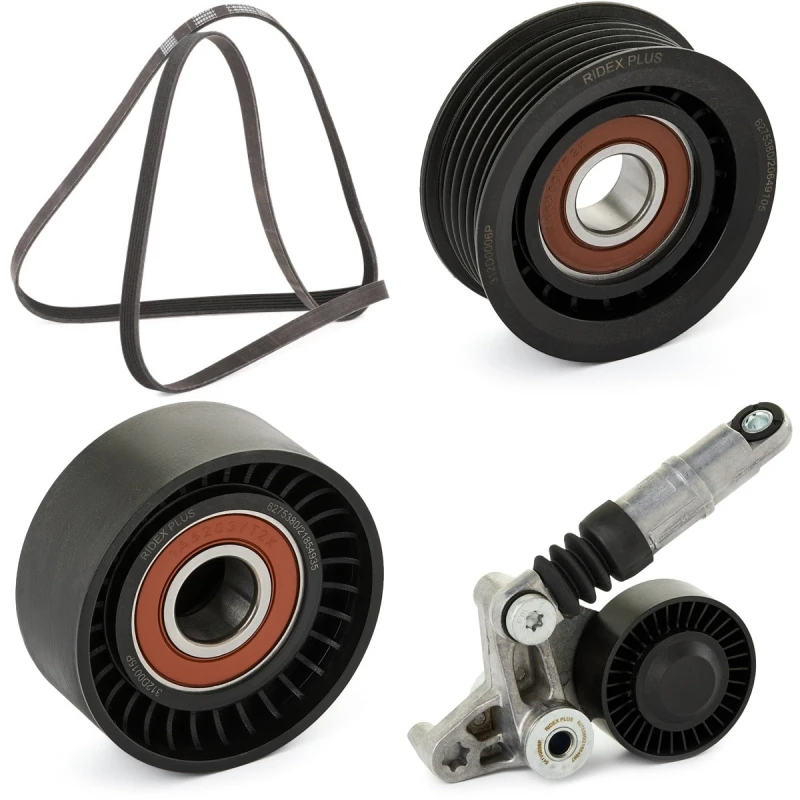 Image of RIDEX PLUS 542R0113P V-ribbed belt set Check alternator freewheel clutch & replace if necessary V-Ribbed Belt Set (542)