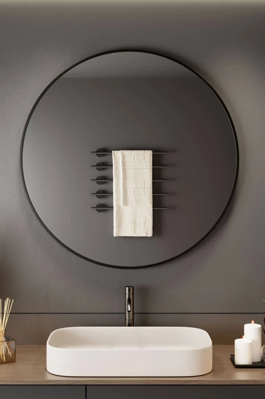 Image of Neo Black Nordic Round Metal Frame Wall Mirror 40cm 50cm 60cm 70cm & 80cm Size: 70cm x 70cm Black Unisex 70cm x 70 cm