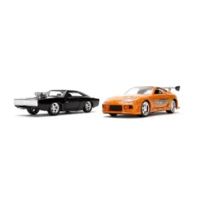 Image of FAST & FURIOUS Dom's Dodge Charger R/T & Brians Toyota Supra Twin Pack Die-cast Vehicle, 8 Years or Above,...