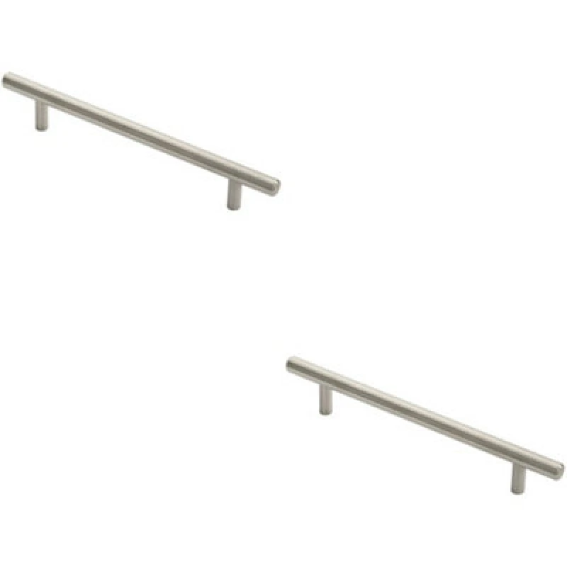 Image of Loops 2x Round T Bar Pull Handle 178 x 10mm 128mm Fixing Centres Stainless Steel Metallics unisex