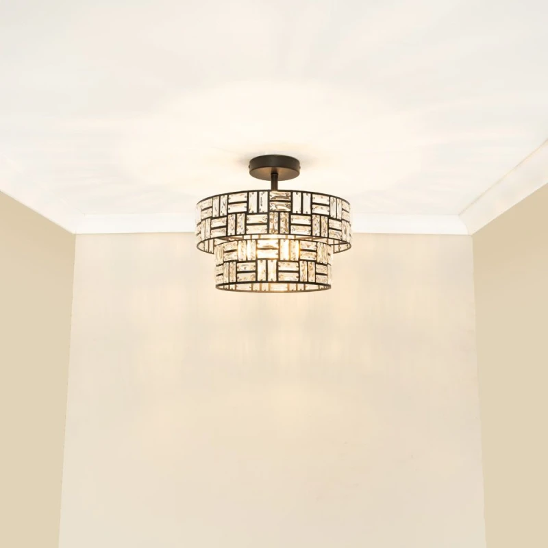 Image of ValueLights ValueLights Elise Acrylic Jewel Two Tier Ceiling Pendant Light with LED Bulb in Black One Size Unisex 5059406054051