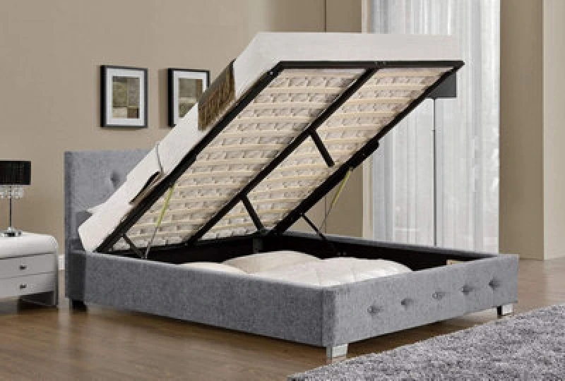 Image of Modernique Modernique Fabric Ottoman Storage Bed with High Headboard, Gas Lift Up Base in Grey Size: Double Grey Double Unisex 4673802622778