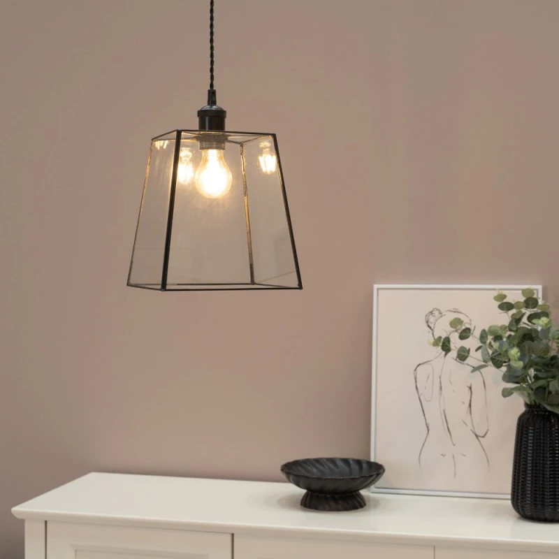 Image of ValueLights ValueLights Susie Pair of Glass Pendant Lantern Case Easy Fit Lamp Shade with LED Bulbs in Black One Size Unisex 5059406054631