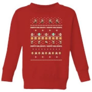 Image of Nintendo Super Mario Happy Holidays The Good Guys Kid's Christmas Sweatshirt - Red - 11-12 Years