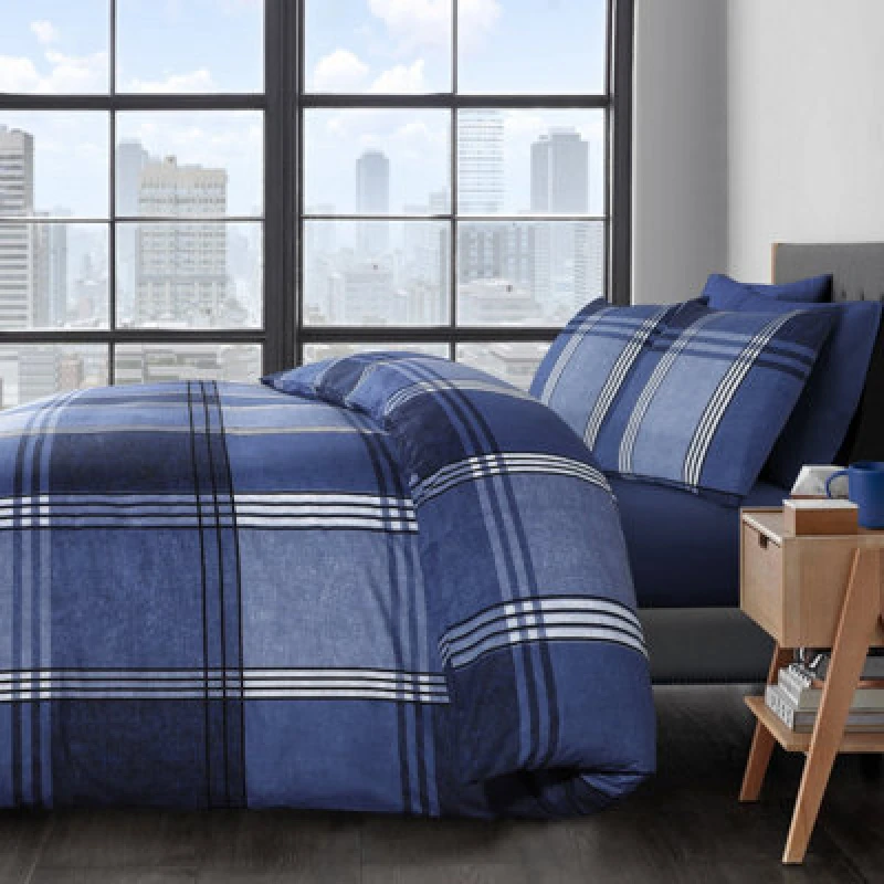 Image of Velosso Stylish Bedroom Decor Duvet Cover Set, Breathable Cotton Blend Bedding Ensemble With Button Enclosure, Machine Washable - Blue