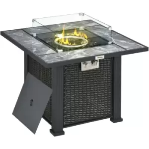 Image of Outsunny - Gas Fire Pit Table w/ Rain Cover, Windscreen & Glass Stone, 50,000 btu - Black