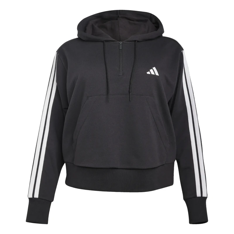 Image of Adidas Womens French Terry 1/4 Zip Hoodie adidas Essentials 3-Stripes Noir Female 3X