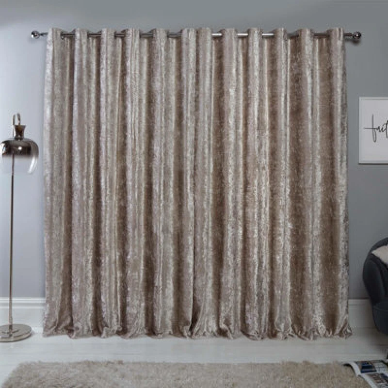 Image of OHS OHS Ready Made Eyelet Crushed Velvet Curtains, Natural Size: 167cm width x 183cm drop Natural 167cm width x 183cm drop Unisex 5027434109982