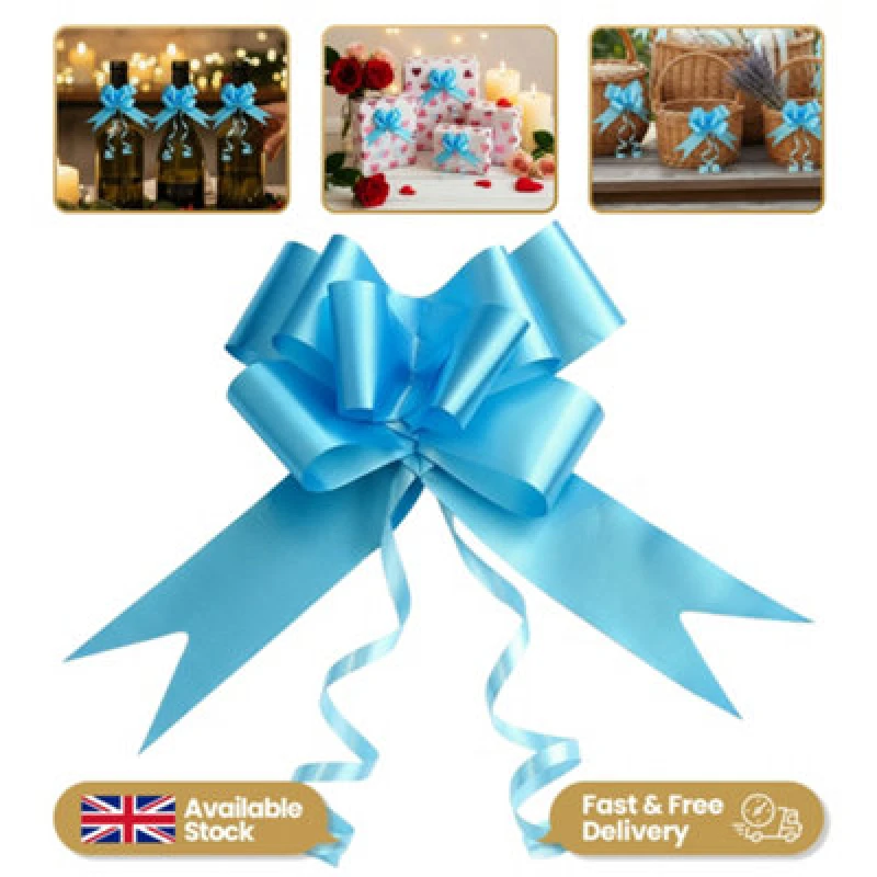 Image of Shatchi Large 30mm/3cm Ribbon Pull Bows Pale Blue for All Occation Decoration , 10PK Pale Blue unisex