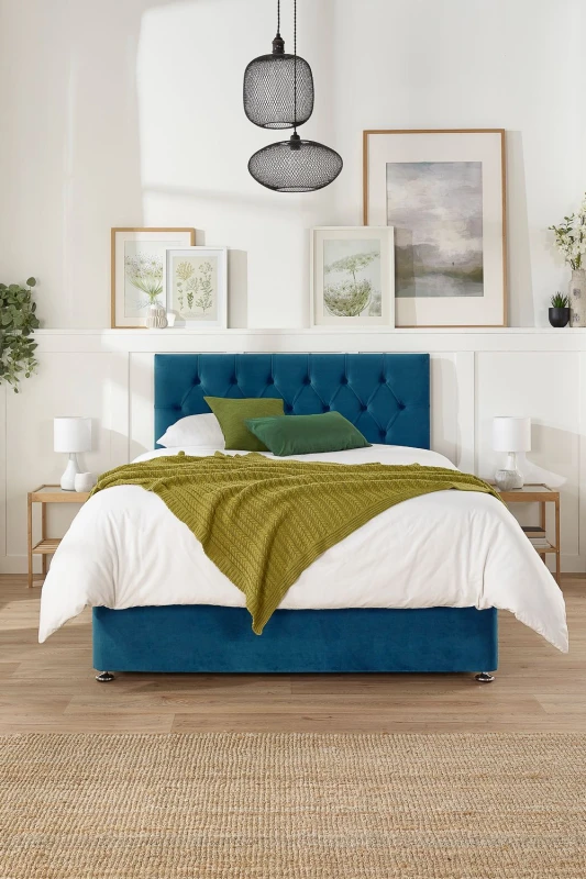 Image of Aspire Aspire Olivier Divan, Plush Fabric, Strutted Headboard, 2 Drawers Navy