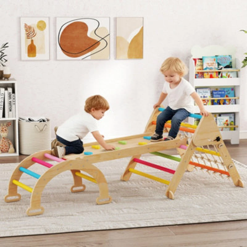 Image of Aiyaplay 8-In-1 Toddler Climbing Frame, Play Triangle Set, Multicolour