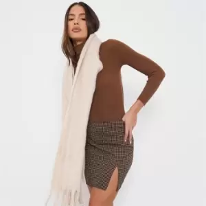 image of I Saw It First Houndstooth Split Detail Mini Skirt - Brown