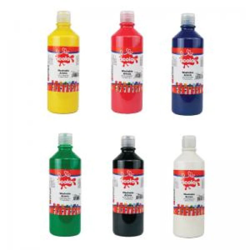 Image of Scola Washable Ready Mixed Paint 600ml Assorted (Pack of 6) AR02579 AR02579