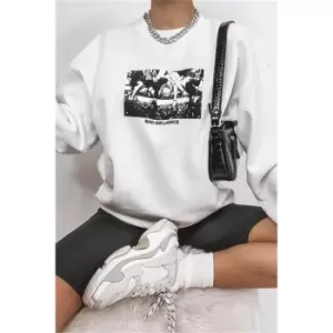 image of I Saw It First White Bad Influence Photo Graphic Sweatshirt - White