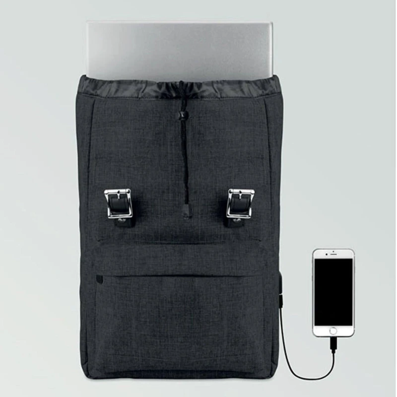 Image of Treat Republic Black Magnetic Laptop Backpack & USB Cable Black unisex Standard
