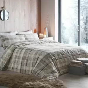 image of Hygge Applecross Check 100% Brushed Cotton Duvet Cover Set, Natural, King - Appletree