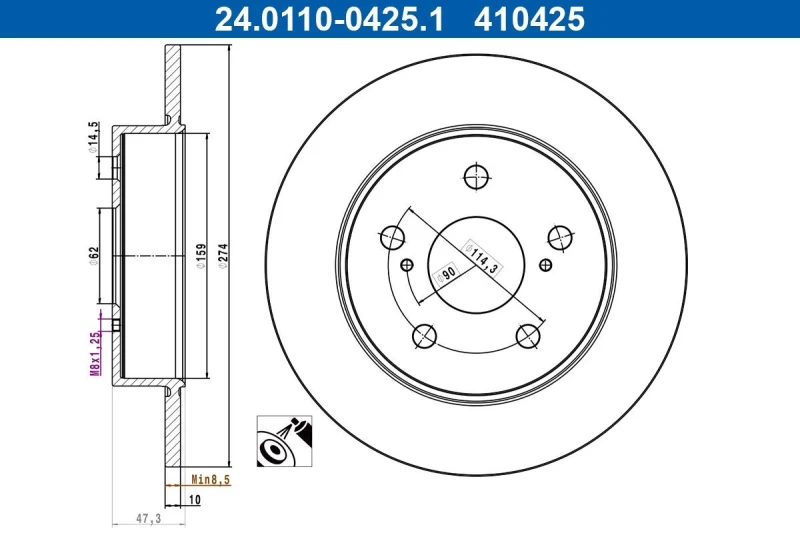 Image of Brake disc ATE 24.0110-0425.1