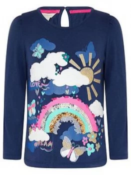 Monsoon Girls Rainbow Sequin T-Shirt - Navy