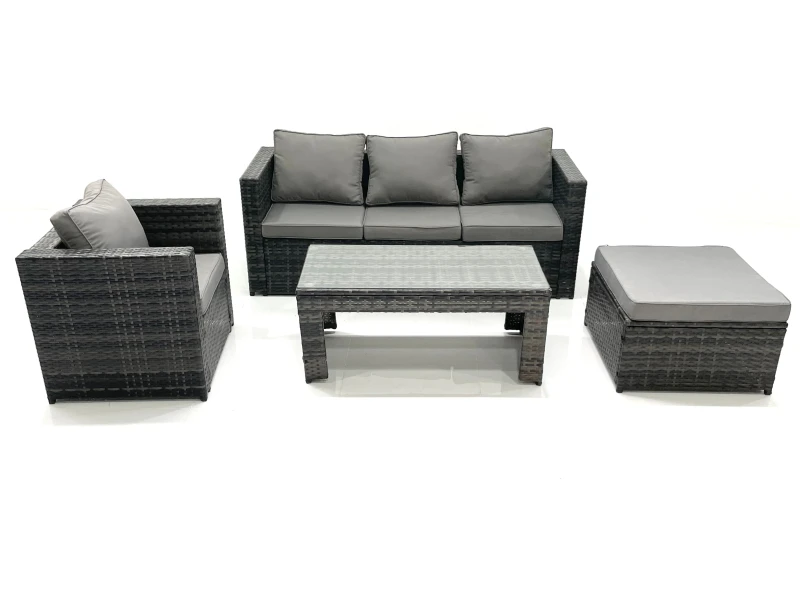 Image of Fimous Rattan Garden Furniture Set Outdoor Lounger Sofa with Coffee Table Armchair Big Footstool Dark Grey Mixed Dark Grey