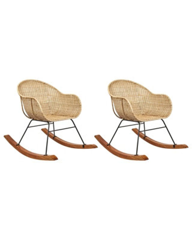 Image of Beliani Set Of 2 Rocking Chairs Lavinio Rattan Natural