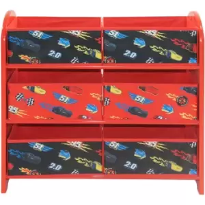 image of Pixar Cars Lightning McQueen Storage Unit with 6 Storage Boxes for Kids, W63.5 X D25 X H60cm - Red, black