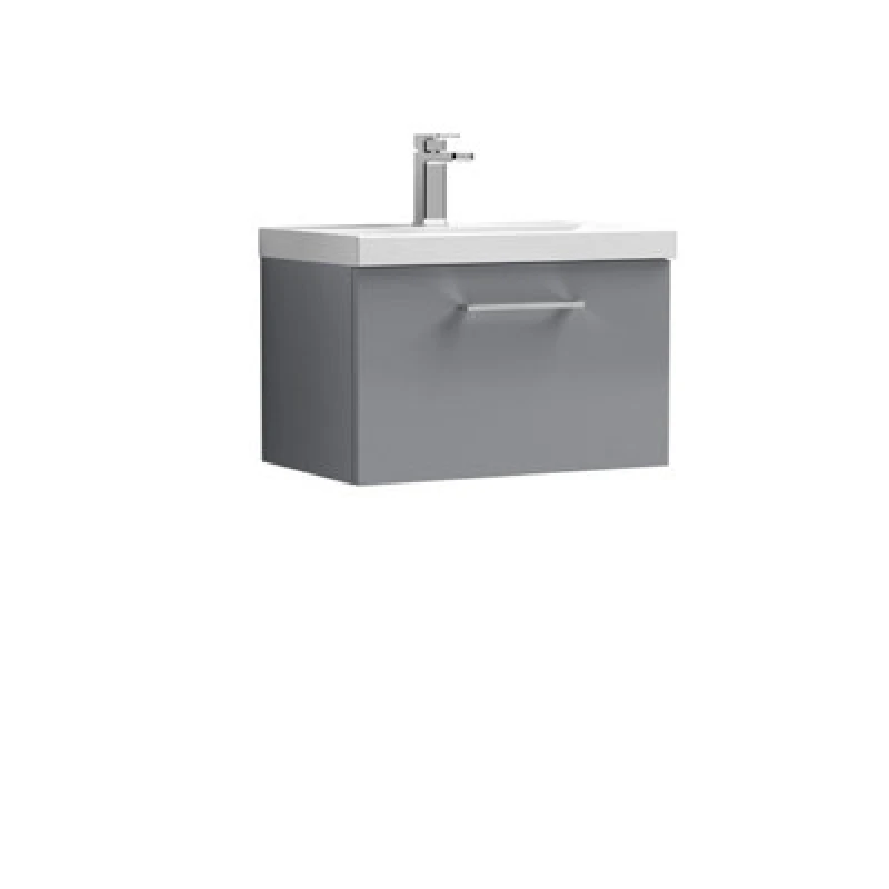 Image of NUIE Arno Wall Hung 1-Drawer Vanity Unit with Basin-3 600mm Wide - Satin Grey - Nuie ARN2222D