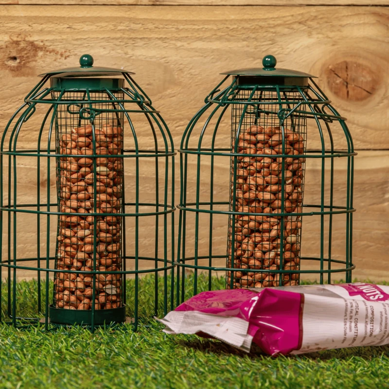 Image of Pack of 2 Samuel Alexander Metal Hanging Bird Nut Feeder with Squirrel Guard & Pack of Nut Feed