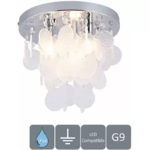 image of Harperliving - Crystal Bathroom Ceiling Light 3xG9 Cap Type Modern Water Resistant (IP44) Circular Crystals