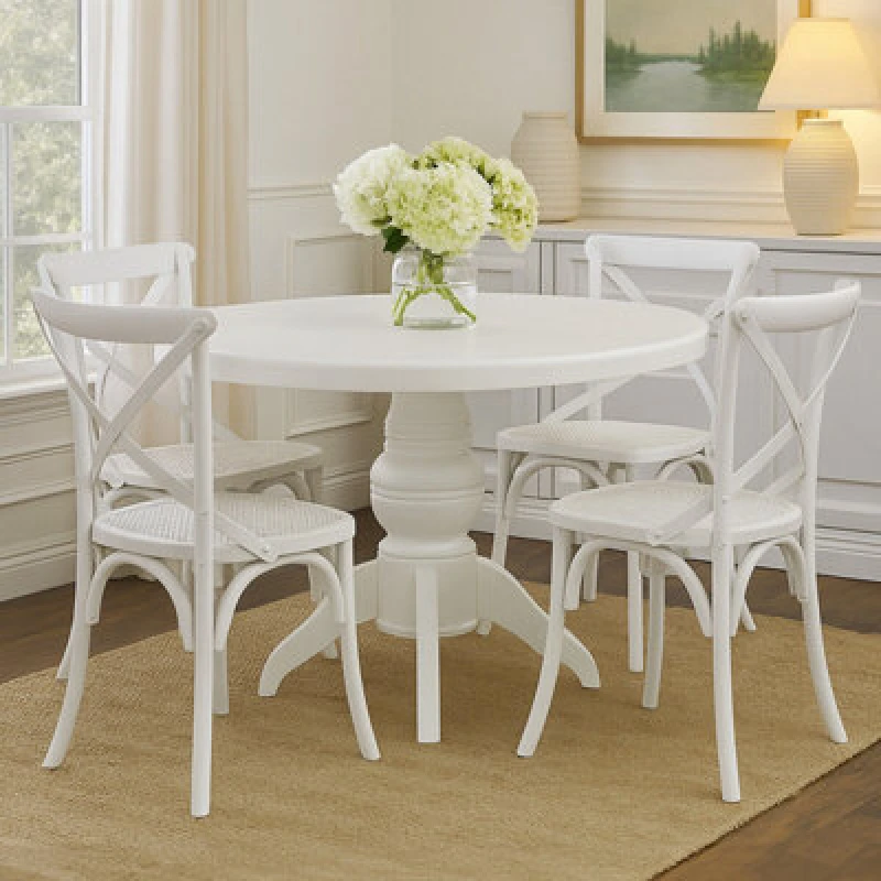 Image of Orsina Contemporary White Wash 5Pc Dining Set, Space Saving Design Dining Set, Durable Small Dining Set For House