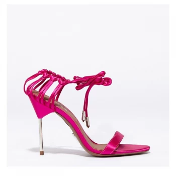 image of Reiss Zhane Satin Strap Heeled Sandals - Pink Satin