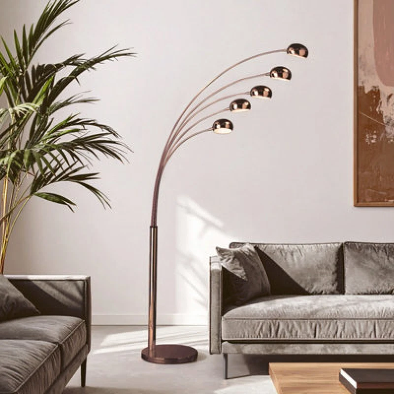 Image of Premier Housewares Zeus 5 Arced Lights Floor Lamp Copper