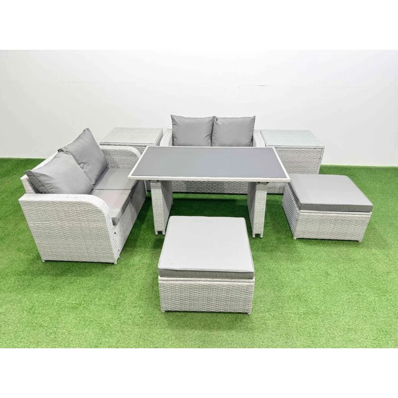 Image of Fimous 7 Pieces Outdoor PE Rattan Sofa Set with Cushions 2 Side Tables in Light Grey Light Grey Unisex