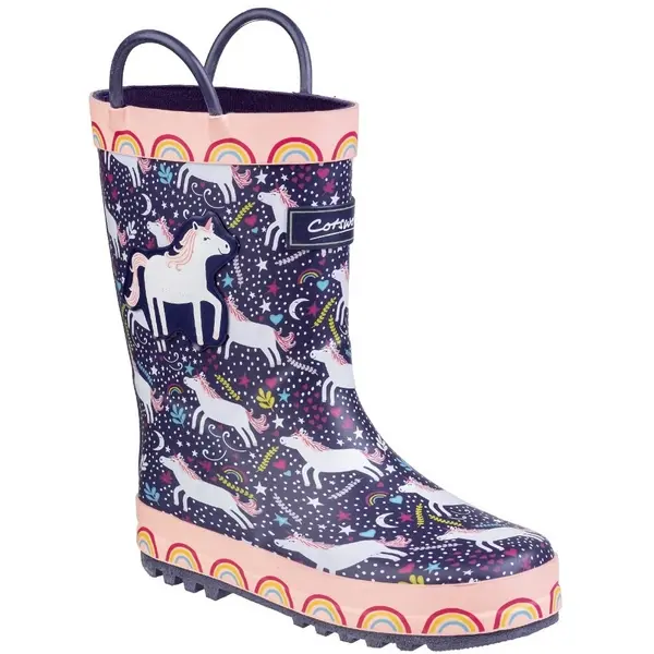 Image of Cotswold Boys & Girls Sprinkle Mid Height Wellington Boots UK Size 4.5 (EU 21) Purple/Pink & White COT592-UNICOR-4.5