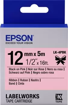 Image of Epson C53S654031|LK-4PBK DirectLabel-etikettes Black on pink 12mm...