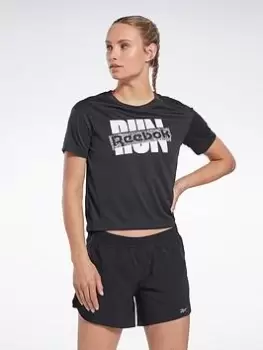 Image of Reebok Running Speedwick Graphic T-Shirt - Black, Size L, Women