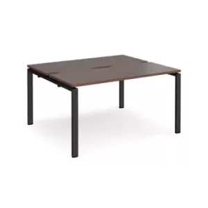 Image of Bench Desk 2 Person Rectangular Desks 1400mm Walnut Tops With Black Frames 1200mm Depth Adapt