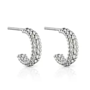 image of Candy Cane Silver Multi Bead Half Hoop Earrings