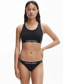 Image of Calvin Klein Tonal Recycled Branded Waistband Thong - Black, Size L, Women