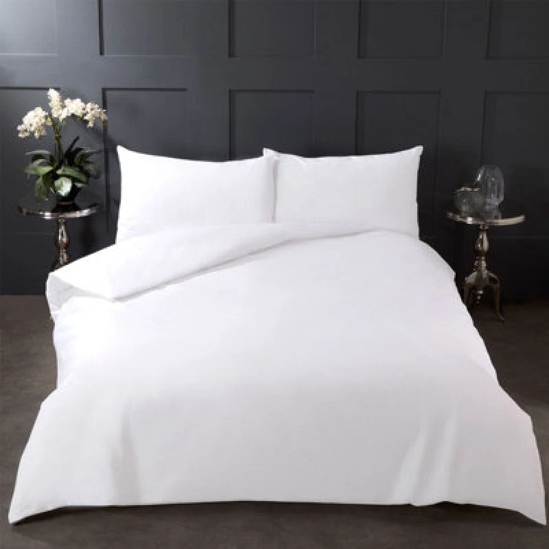 Image of OHS OHS 100% Cotton Duvet Cover with Pillow Case Bedding Set in White Size: Single White Single Unisex 5027434114962