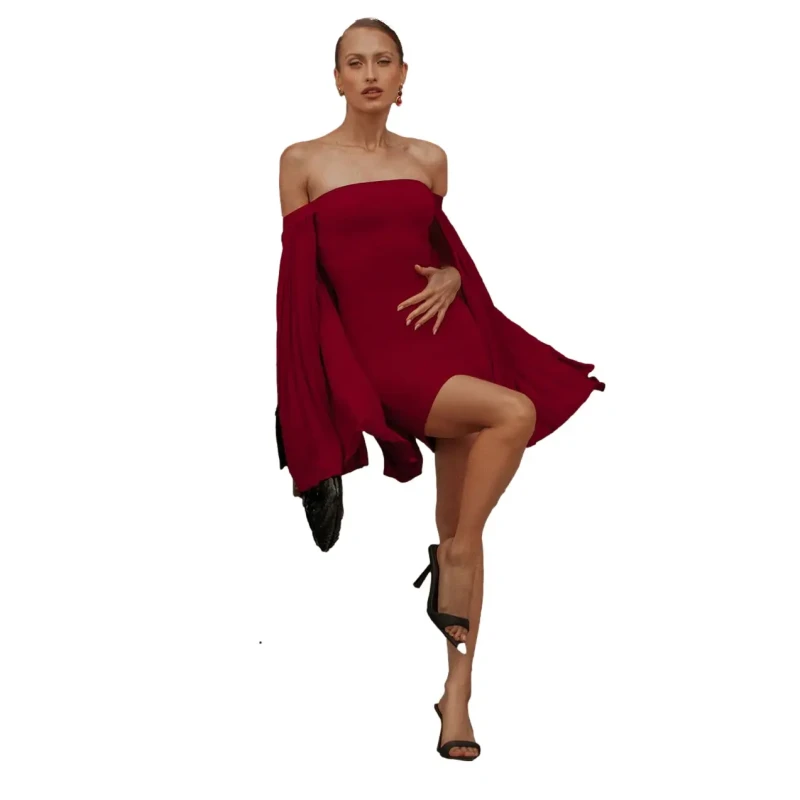 Image of Goddiva Womens Strapless Mini Dress With Pleated Chiffon Cape in Burgundy Size: 6 Burgundy Female 6