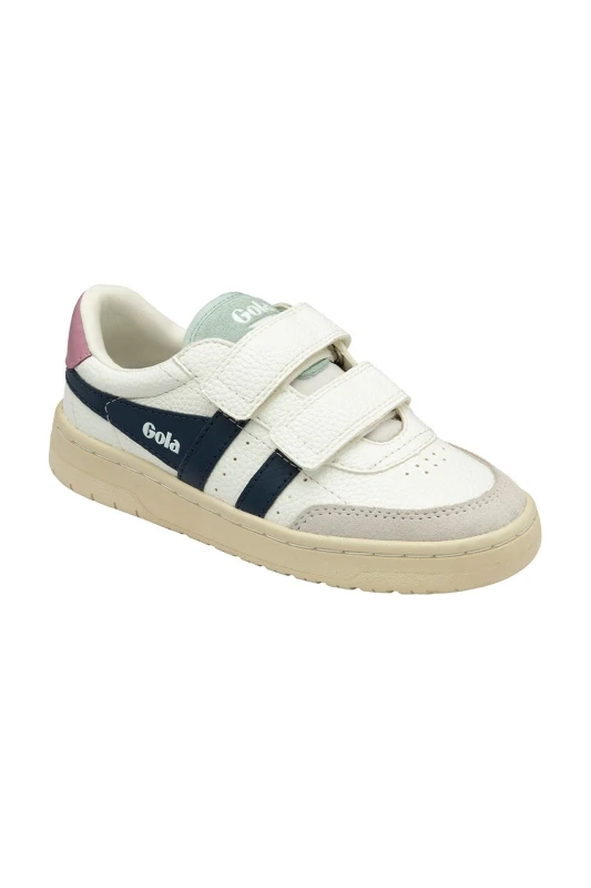 Image of Gola Classics 'Falcon Strap' Kids Leather Strap Trainers in White Size: 1 White Unisex 1