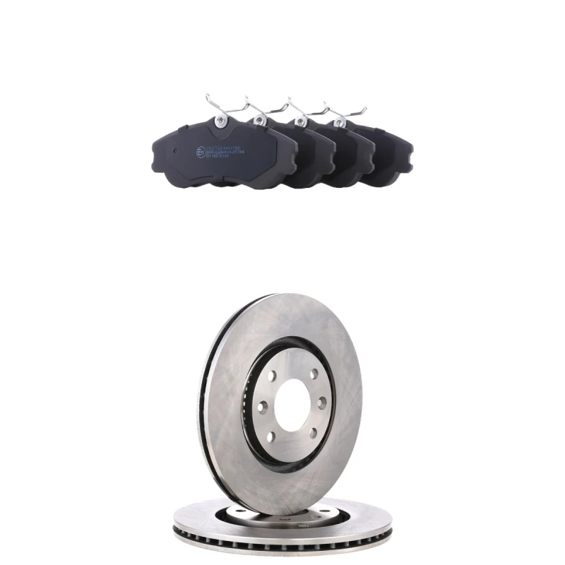 Image of RIDEX 3405B2918 Brake disc and pads set Front Axle, Brake Disc Type: Externally Vented, not prepared for wear warning indicator Brake Set,disc brakes