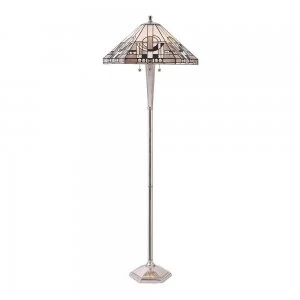 image of 3 Light Floor Lamp Polished Aluminium, Tiffany Glass, E27