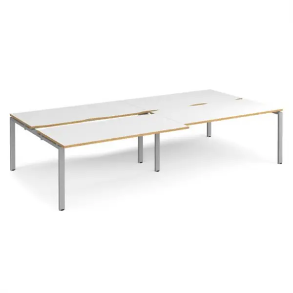 Image of Adapt Bench Desk 4 Person Rectangular Desks 3200mm With Sliding Tops White/Oak Tops With Silver Frames 1600mm Depth Adapt White/Oak STE3216-S-